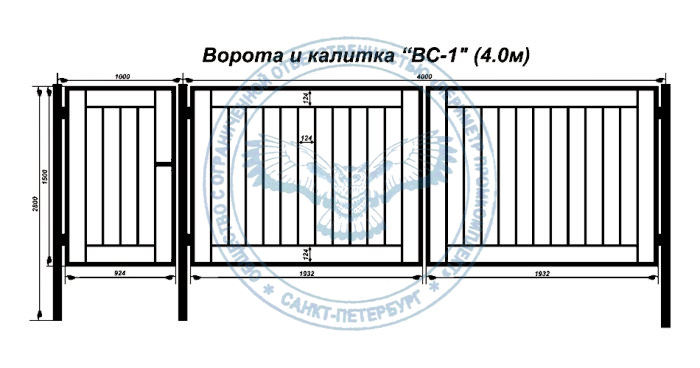 Ворота распашные с калиткой 4х1.5 метра (ВС-1)