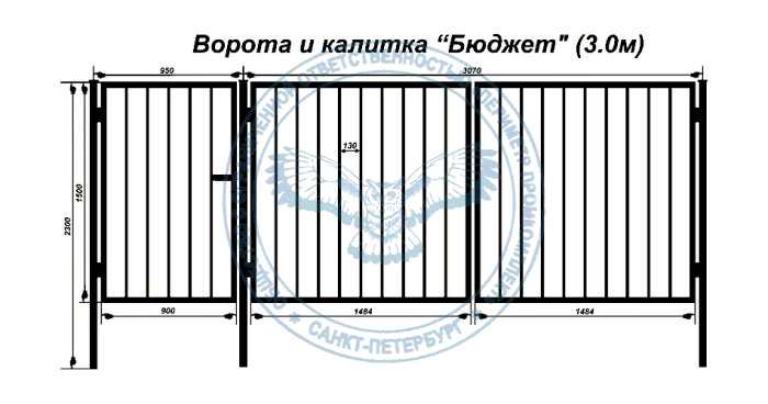 Ворота распашные с калиткой 3х1.5 метра (Бюджет)